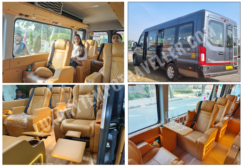 force urbania luxury van with 1x1 modified motorized recliner massager seats on rent delhi